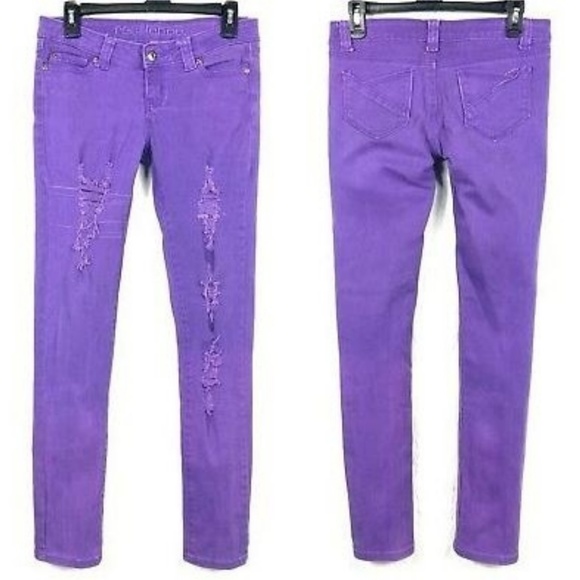 purple distressed jeans